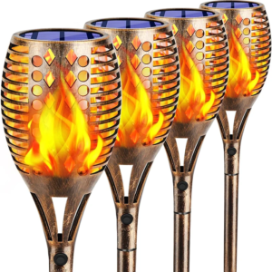 4X LED Solar Flame Torch Light Flickering Light Waterproof Garden Decoration